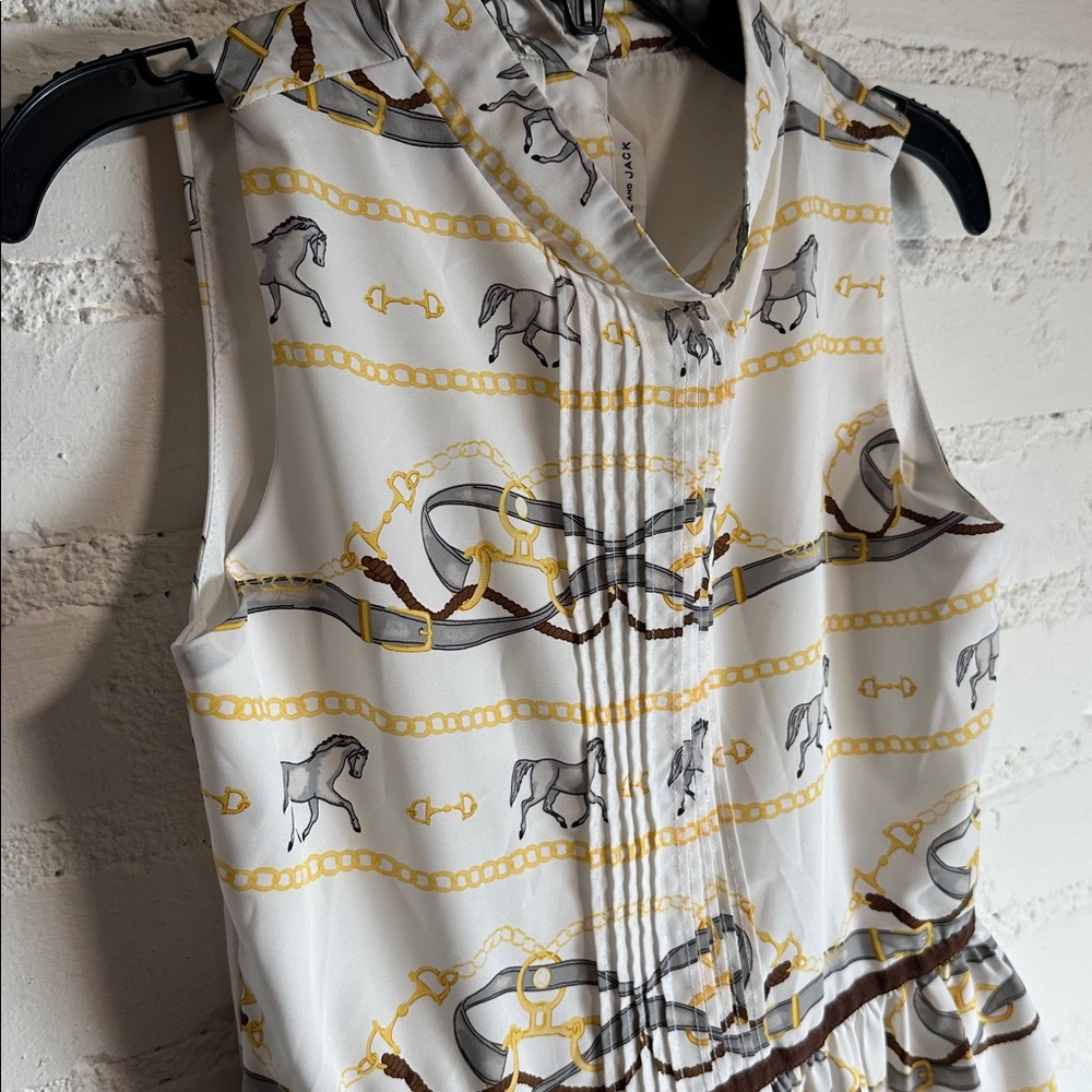 Janie & Jack Dress| Girl Ivory Classic Horse Scarf Print Sleeveless Formal Dress - Picture 6 of 6